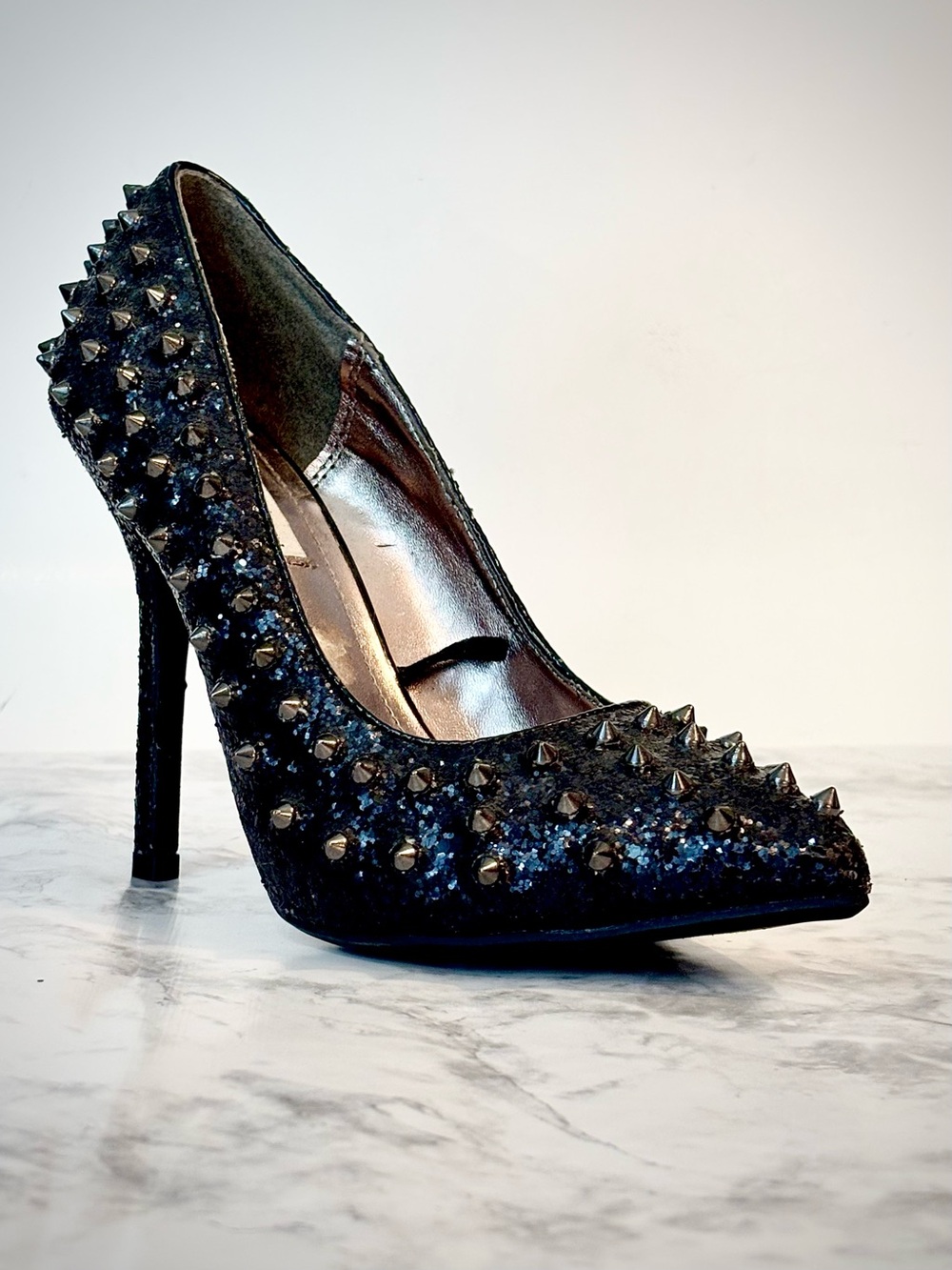 Steve Madden Black Studded Glitter Stiletto Heel